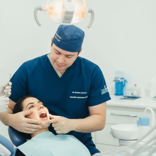 dr cirurgião dentista examinando maxilar de paciente